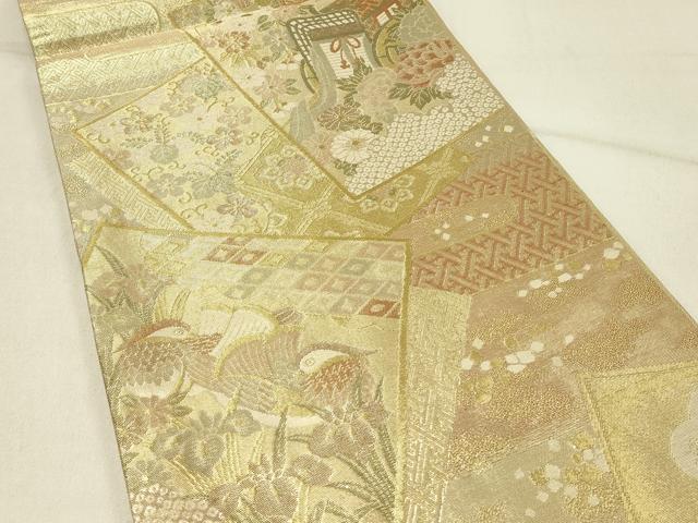 平和屋着物◎佐賀錦　六通柄袋帯　色紙吉祥文　金糸　正絹　逸品　DABE3712qp