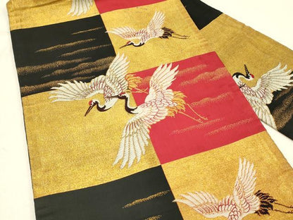 平和屋着物◎アンティーク　大正ロマン　九寸名古屋帯　飛鶴文　金糸　正絹　逸品　DABE3728qp