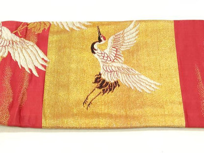 平和屋着物◎アンティーク　大正ロマン　九寸名古屋帯　飛鶴文　金糸　正絹　逸品　DABE3728qp