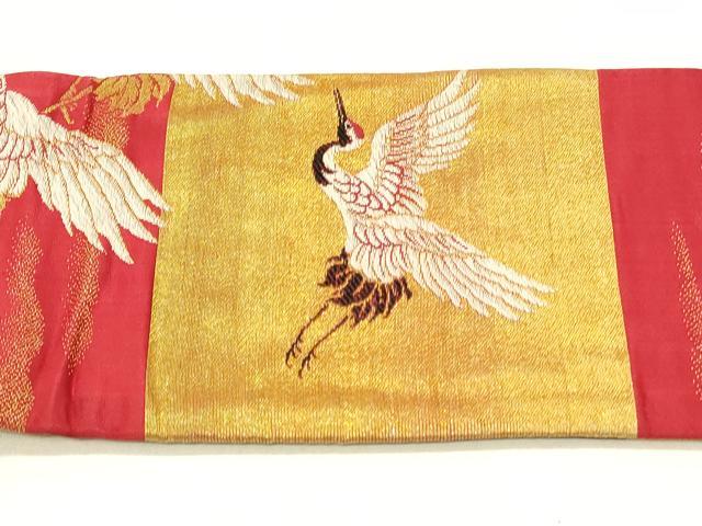 平和屋着物◎アンティーク　大正ロマン　九寸名古屋帯　飛鶴文　金糸　正絹　逸品　DABE3728qp