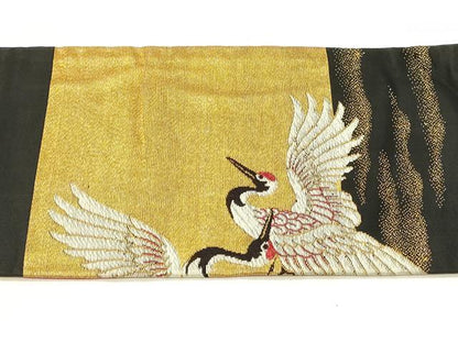 平和屋着物◎アンティーク　大正ロマン　九寸名古屋帯　飛鶴文　金糸　正絹　逸品　DABE3728qp