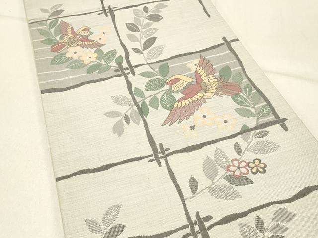 平和屋着物◎六通柄袋帯　花喰い鳥　明日香　正絹　逸品　DABE3734qp