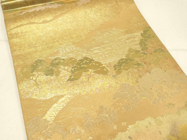 平和屋着物◎六通柄袋帯　風景文　金糸　正絹　逸品　DABE3736qp