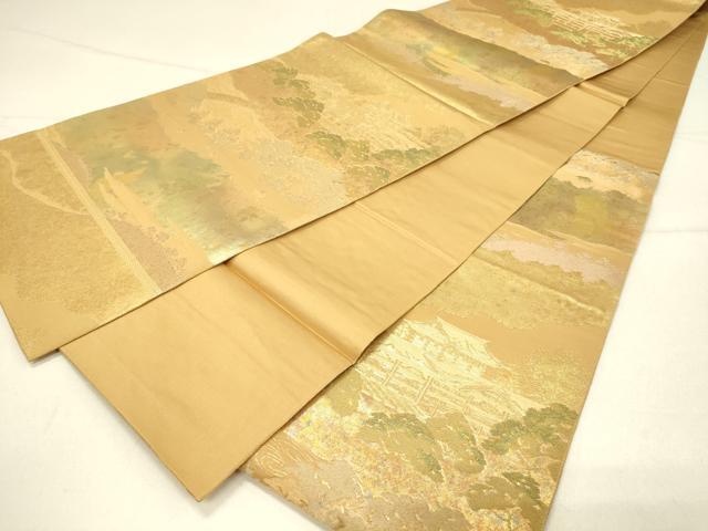 平和屋着物◎六通柄袋帯　風景文　金糸　正絹　逸品　DABE3736qp