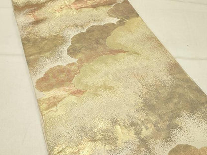 平和屋着物◎六通柄袋帯　雲重ね文　金糸　正絹　逸品　DABE3753qp
