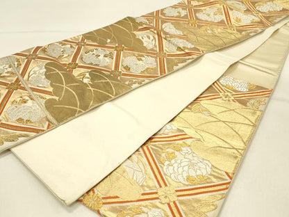 平和屋着物◎六通柄袋帯　花天井文　金銀糸　正絹　逸品　DABE3778qp