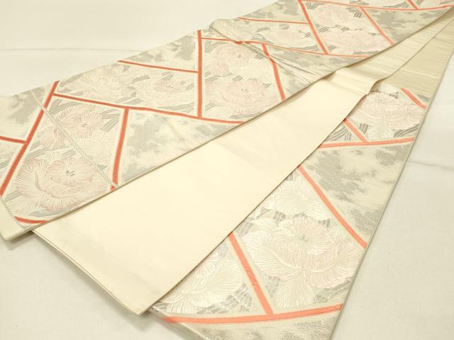 平和屋着物◎六通柄袋帯 唐織 カトレア 銀糸 正絹 逸品 DABE3785qp