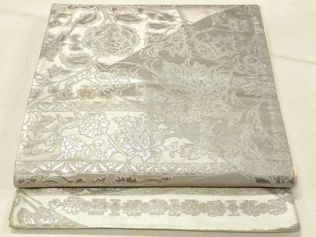 平和屋着物◎六通柄袋帯 更紗花文 銀糸 正絹 逸品 DABE3789qp