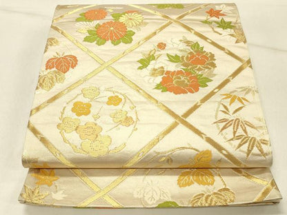 平和屋着物◎六通柄袋帯 天井花文 金糸 正絹 逸品 DABE3801qp