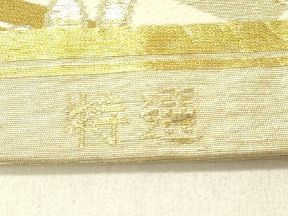 平和屋着物◎アンティーク 大正ロマン 丸帯 立波に松葉 金銀糸 正絹 逸品 DABE3805qp