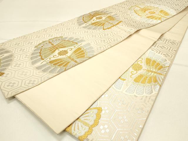 平和屋着物◎六通柄袋帯　唐織　双蝶文　金銀糸　正絹　逸品　DABE3815qp 平和屋着物◎六通柄袋帯 唐織 双蝶文 金銀糸 正絹 逸品
