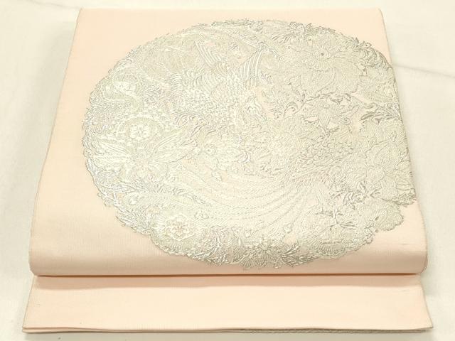 平和屋着物◎太鼓柄袋帯 唐織 更紗花鳥文 銀糸 三越扱い 正絹 逸品 DABE3824qp