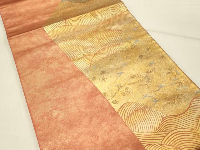 平和屋着物◎太鼓柄袋帯 花鳥文 金彩 正絹 逸品 DABE3842qp