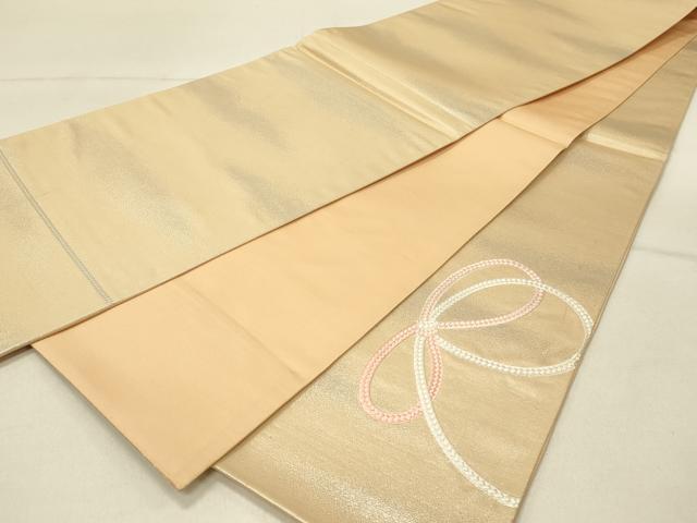 平和屋着物◎太鼓柄袋帯 総刺繍 結び紐文 銀糸 正絹 逸品 DABE3844qp