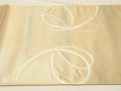 平和屋着物◎太鼓柄袋帯 総刺繍 結び紐文 銀糸 正絹 逸品 DABE3844qp