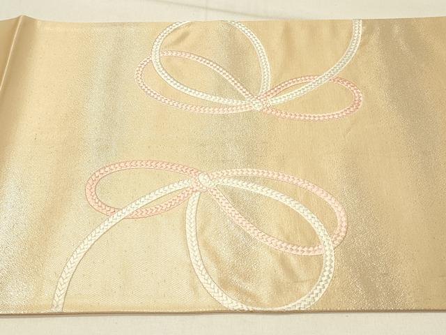 平和屋着物◎太鼓柄袋帯 総刺繍 結び紐文 銀糸 正絹 逸品 DABE3844qp