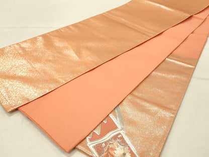平和屋着物◎太鼓柄袋帯 総刺繍 竹垣花文 銀彩 正絹 逸品 DABE3848qp