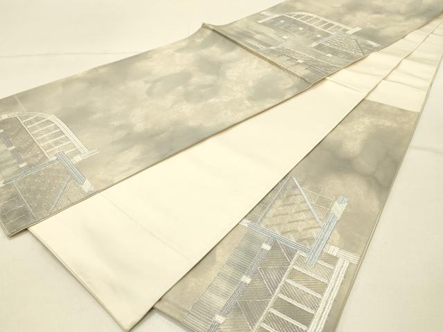 平和屋着物◎六通柄袋帯 総刺繍 流水籬文 銀糸 正絹 逸品 DABE3850qp