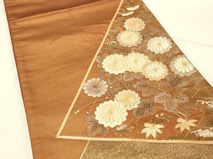 平和屋着物◎太鼓柄袋帯 駒刺繍 菊尽くし 金糸 正絹 逸品 DABE3851qp