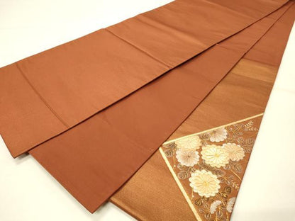 平和屋着物◎太鼓柄袋帯 駒刺繍 菊尽くし 金糸 正絹 逸品 DABE3851qp