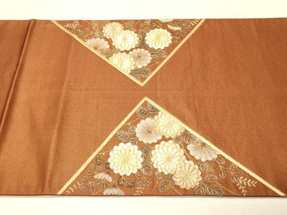 平和屋着物◎太鼓柄袋帯 駒刺繍 菊尽くし 金糸 正絹 逸品 DABE3851qp