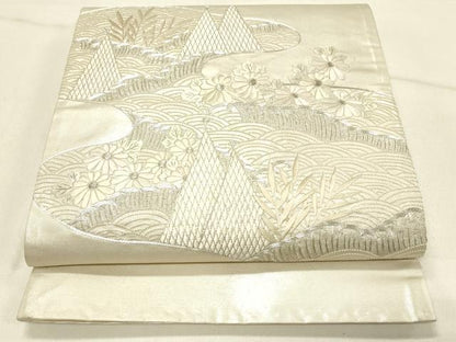 平和屋着物◎中国三大刺繍　相良刺繍　総刺繍　太鼓袋帯　駒刺繍　立波花文　銀糸　引箔　正絹　逸品　DABE3852qp