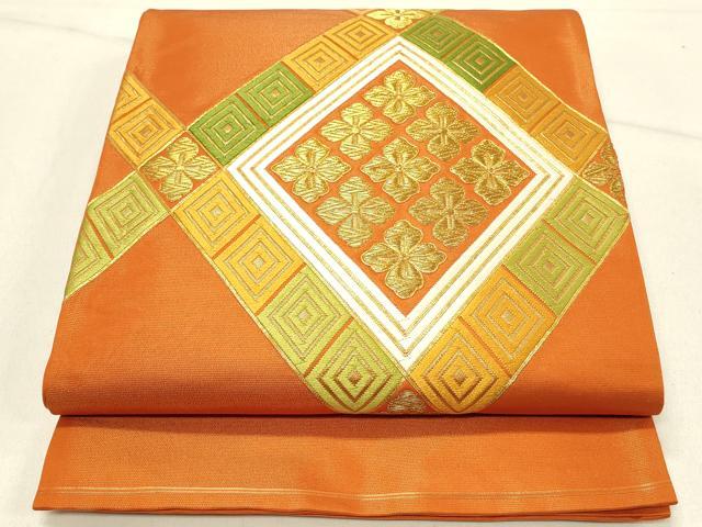 平和屋着物◎太鼓柄袋帯　駒刺繍　花菱文　金糸　正絹　逸品　DABE3853qp