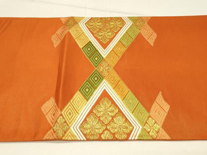 平和屋着物◎太鼓柄袋帯　駒刺繍　花菱文　金糸　正絹　逸品　DABE3853qp