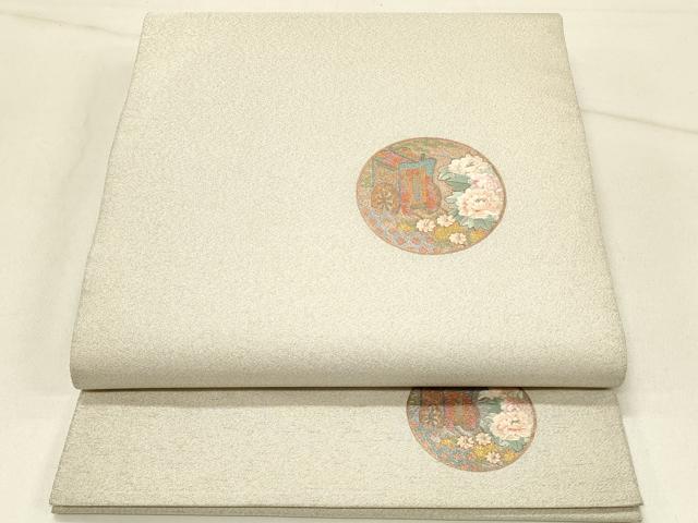 平和屋着物◎明綴れ　太鼓柄袋帯　刺繍　草花御所車丸文　金銀彩　正絹　逸品　DABE3854qp