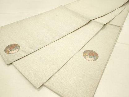 平和屋着物◎明綴れ　太鼓柄袋帯　刺繍　草花御所車丸文　金銀彩　正絹　逸品　DABE3854qp