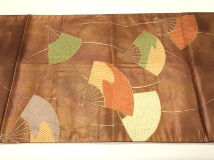 平和屋着物◎太鼓柄袋帯　駒刺繍　扇面吉祥文　金彩　引箔　正絹　逸品　DABE3857qp