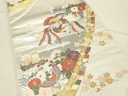 平和屋着物◎六通柄袋帯　唐織　鳳凰花蝶文　よそおい　金糸　正絹　逸品　DABE3860qp