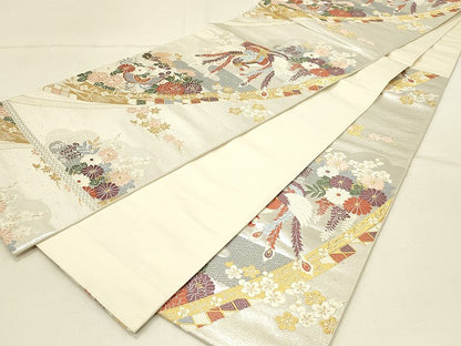 平和屋着物◎六通柄袋帯　唐織　鳳凰花蝶文　よそおい　金糸　正絹　逸品　DABE3860qp