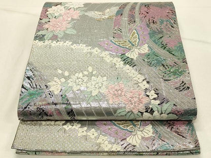 平和屋着物◎六通柄袋帯　花蝶文　金銀糸　正絹　逸品　DABE3863qp