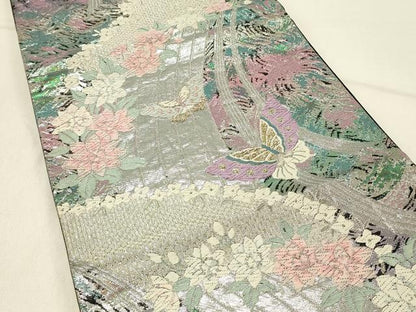 平和屋着物◎六通柄袋帯　花蝶文　金銀糸　正絹　逸品　DABE3863qp
