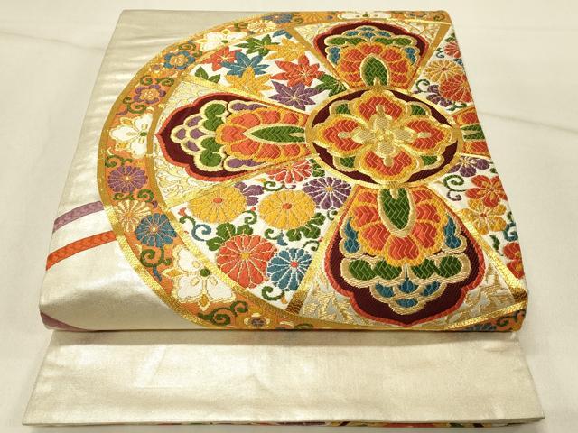 平和屋着物◎太鼓柄袋帯　唐織　駒刺繍　正倉院花文　金糸　正絹　逸品　DABE3894qp
