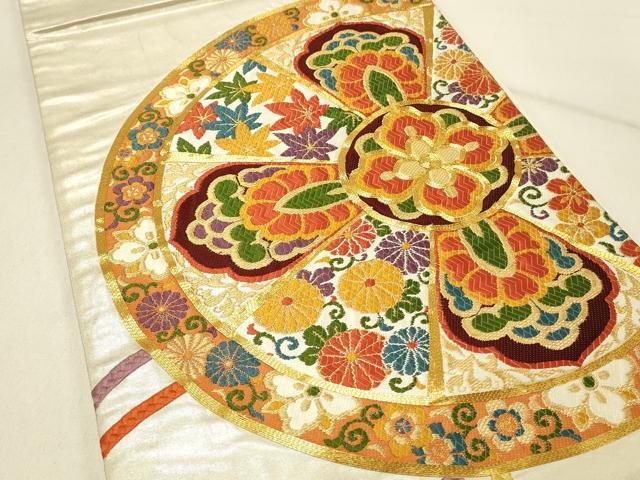平和屋着物◎太鼓柄袋帯　唐織　駒刺繍　正倉院花文　金糸　正絹　逸品　DABE3894qp