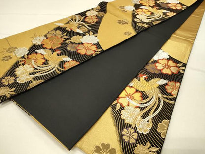 平和屋着物◎六通柄袋帯 花鳥文 金銀糸 正絹 逸品 DABE3899qp