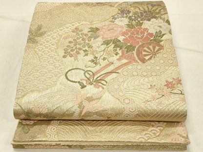 平和屋着物◎六通柄袋帯　道長花鳥文　金糸　正絹　逸品　DABE3908qp