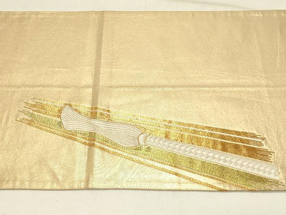 平和屋着物◎太鼓柄袋帯 駒刺繍 総刺繍 束ね紐文 金糸 正絹 逸品 DABE3915qp