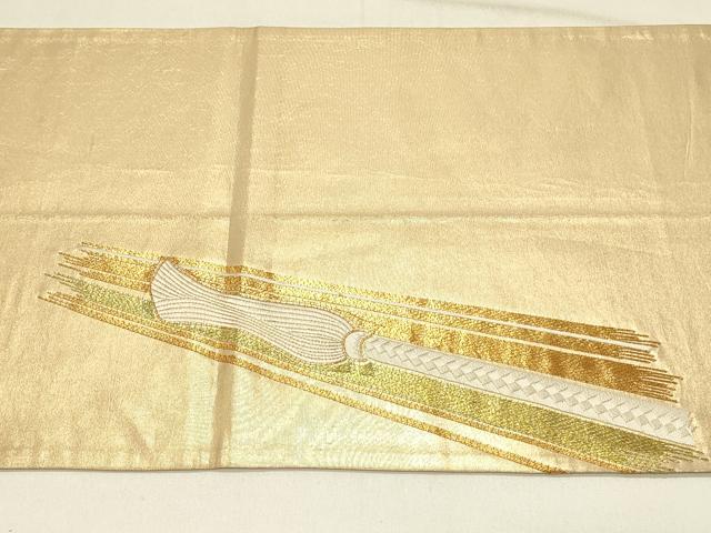 平和屋着物◎太鼓柄袋帯 駒刺繍 総刺繍 束ね紐文 金糸 正絹 逸品 DABE3915qp