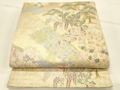 平和屋着物◎六通柄袋帯 唐織 吉祥花文 金糸 ますいわ屋扱い 正絹 逸品 DABE3922qp