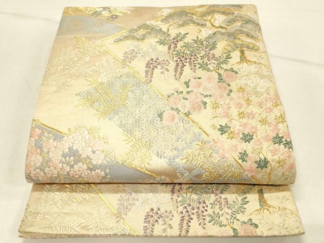 平和屋着物◎六通柄袋帯 唐織 吉祥花文 金糸 ますいわ屋扱い 正絹 逸品 DABE3922qp