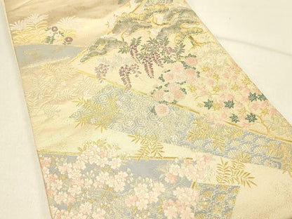 平和屋着物◎六通柄袋帯 唐織 吉祥花文 金糸 ますいわ屋扱い 正絹 逸品 DABE3922qp