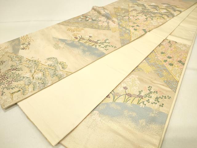 平和屋着物◎六通柄袋帯 唐織 吉祥花文 金糸 ますいわ屋扱い 正絹 逸品 DABE3922qp