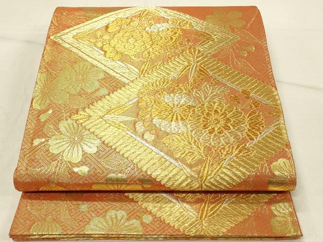 平和屋着物◎佐賀錦 六通柄袋帯 花菱文 金糸 三越扱い 正絹 逸品 DABE3924qp