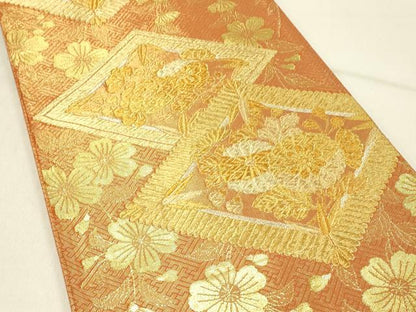 平和屋着物◎佐賀錦 六通柄袋帯 花菱文 金糸 三越扱い 正絹 逸品 DABE3924qp