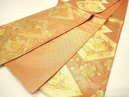平和屋着物◎佐賀錦 六通柄袋帯 花菱文 金糸 三越扱い 正絹 逸品 DABE3924qp