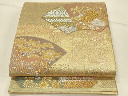平和屋着物◎六通柄袋帯 地紙花文 金糸 正絹 逸品 DABE3929qp
