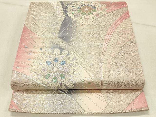 平和屋着物◎六通柄袋帯 正倉院花文 銀糸 正絹 逸品 DABE3930qp